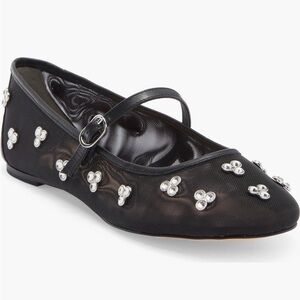 Stuart Weitzman 8.5 Black Embellished Mary Jane Flats, excellent condition!